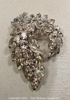 Vintage Eisenburg Ice Clear Rhinestone Flourish Brooch or Pin.