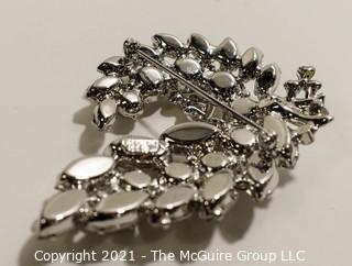 Vintage Eisenburg Ice Clear Rhinestone Flourish Brooch or Pin.