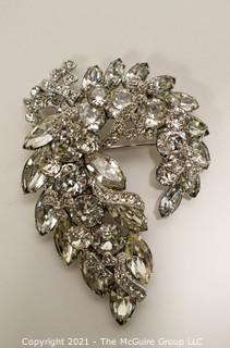 Vintage Eisenburg Ice Clear Rhinestone Flourish Brooch or Pin.