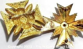 Two (2) Vintage Rhinestone Maltese Cross Brooches or Pins. 