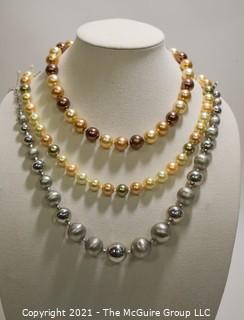 Group of Three (3) Faux Pearl Costume Jewelry Beaded Necklaces. 