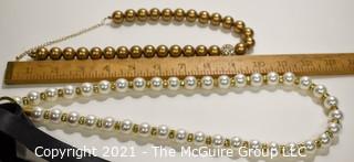 Two (2) Faux Pearl Necklaces, Includes Lafayette 148 New York Opera Length Large Pearls with Ribbon Tie Closure