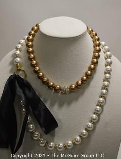 Two (2) Faux Pearl Necklaces, Includes Lafayette 148 New York Opera Length Large Pearls with Ribbon Tie Closure