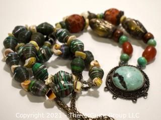 Two (2) Vintage Bead Necklaces, One Made of Rolled Paper Beads