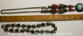 Two (2) Vintage Bead Necklaces, One Made of Rolled Paper Beads