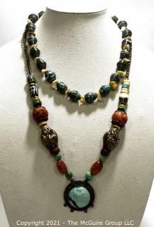 Two (2) Vintage Bead Necklaces, One Made of Rolled Paper Beads