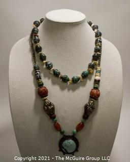 Two (2) Vintage Bead Necklaces, One Made of Rolled Paper Beads