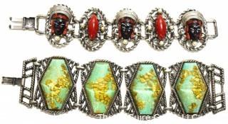 Two (2) Vintage Chunky Link Bracelets With Applied Lucite Decorations. 