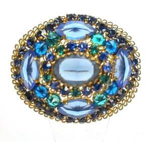 Vintage Blue Crystal Encrusted Bezel Set Brooch or Pin. 