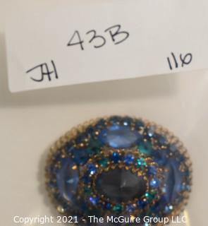 Vintage Blue Crystal Encrusted Bezel Set Brooch or Pin. 