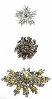 Three (3) Vintage Rhinestone Encrusted Brooches or Pins.