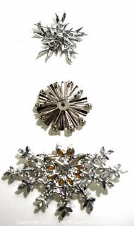 Three (3) Vintage Rhinestone Encrusted Brooches or Pins.