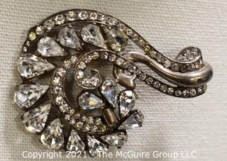 Vintage Eisenberg Original Sterling Silver Rhinestone Brooch or Pin in Flourish Design.   Measures approximately 3" Tall and 2" wide. 
