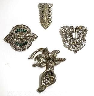 Group of Four (4) Vintage Rhinestone Brooches or Clips. 