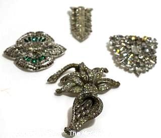 Group of Four (4) Vintage Rhinestone Brooches or Clips. 