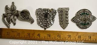 Group of Four (4) Vintage Rhinestone Brooches or Clips. 