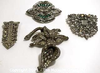 Group of Four (4) Vintage Rhinestone Brooches or Clips. 