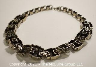 Vintage St John Abstract Geometric Silver with Faux Pearl Necklace.  