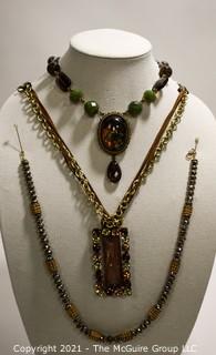 Three (3) Crystal & Stone Beaded Costume Necklaces. 