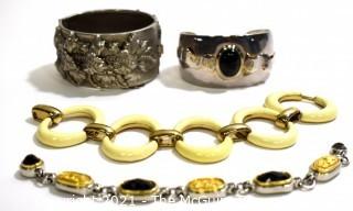 Four (4) Costume Jewelery Bracelets Including Bangle, Cuff & Link.