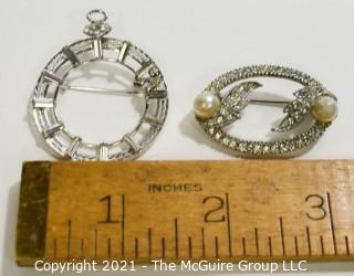 Two (2) Vintage Rhinestone Brooch & Pendants, One Signed Sharon Creations. 
