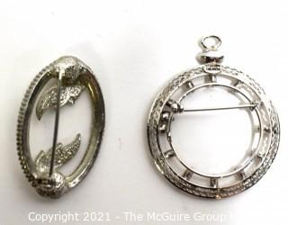 Two (2) Vintage Rhinestone Brooch & Pendants, One Signed Sharon Creations. 
