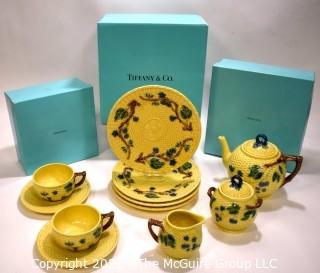 Vintage Tiffany & Co. Majolica Blackberries Tea Set With Fpur (4) Dessert Plates.  New in Tiffany Blue Gift Boxes with Ribbon.  