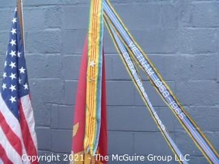 Collectible: Militaria: US Flag (50 stars) and Marine Corp Flag on poles with bases