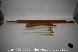 Collectible: Militaria: Vietnam Era: large Montagnard hand-made crossbow and 5 arrows.