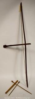 Collectible: Militaria: Vietnam Era: large Montagnard hand-made crossbow w/bamboo quiver and 2 arrows