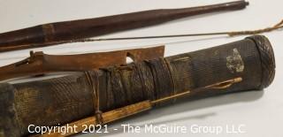 Collectible: Militaria: Vietnam Era: smaller Montagnard hand-made w/1 arrow and two piece bamboo quiver covered in snake skin.