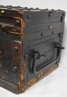 Large Wooden Maritime Trunk with Wrought Iron Handles and Hinges. 