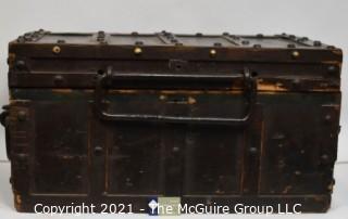 Large Wooden Maritime Trunk with Wrought Iron Handles and Hinges. 