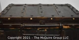 Large Wooden Maritime Trunk with Wrought Iron Handles and Hinges. 