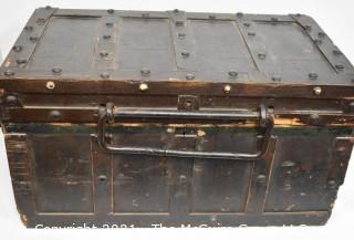 Large Wooden Maritime Trunk with Wrought Iron Handles and Hinges. 