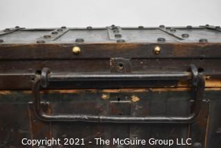 Large Wooden Maritime Trunk with Wrought Iron Handles and Hinges. 