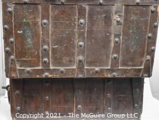 Large Wooden Maritime Trunk with Wrought Iron Handles and Hinges. 