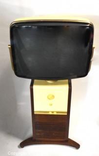 Vintage Mid Century Modern MCM "Predicta" Television in Swivel Screen Pedestal Cabinet. 
This TV has been converted to a modern monitor with Cable Plug.  Not operating. 