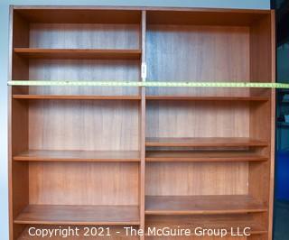 Set of Mid Century Modern MCM Modular Wall Book Shelves with Adjustable Shelves, Some Slide Out.   Stamped Made in Denmark by Poul Hundevad.  77" tall, 12" deep and 94" wide