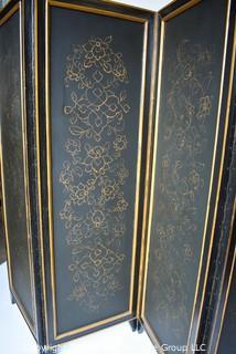 Asian Chinoiserie Four Panel Black Lacquer Screen or Room Divider. Each panel measures approximately 20"W.