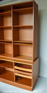 Danish Mid Century Modern (MCM)  Stacking Teak Bookcase & Credenza with Adjustable Shelves, Some Slide Out.   Stamped Made in Denmark by Poul Hundevad. Some damage to base.  