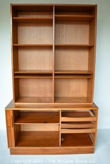 Danish Mid Century Modern (MCM)  Stacking Teak Bookcase & Credenza with Adjustable Shelves, Some Slide Out.   Stamped Made in Denmark by Poul Hundevad. Some damage to base.  