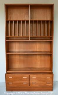 Danish Mid Century Modern (MCM) Stacking Teak Bookcase & Credenza with Adjustable Shelves, Some Slide Out. Stamped Made in Denmark by Poul Hundevad. Some damage to base.