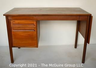 Danish Mid Century Modern (MCM) Two (2) Drawer Desk with Folding Leaf.  Missing Leaf Bracket.  Measures 44" x 24" x 30".