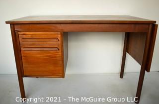 Danish Mid Century Modern (MCM) Two (2) Drawer Desk with Folding Leaf.  Missing Leaf Bracket.  Measures 44" x 24" x 30".