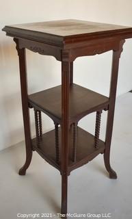 Vintage Wood Plant Stand with Barley Twist Accents.  Measures 32"H x 16"Square.