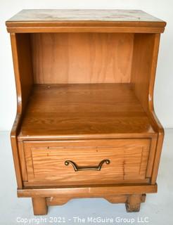 Vintage 1970s Maple Tiered Bedroom Nightstand Made By Sumter Cabinet Company.  Measures 26"T x 20"W x 19"D