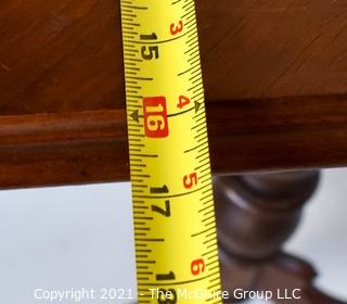 Vintage Matched Wood Veneer Parlor Table with Pedestal Base.  Measures 31"T x 16"W x 22" D.