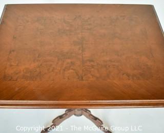 Vintage Matched Wood Veneer Parlor Table with Pedestal Base.  Measures 31"T x 16"W x 22" D.