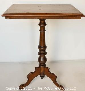 Vintage Matched Wood Veneer Parlor Table with Pedestal Base.  Measures 31"T x 16"W x 22" D.